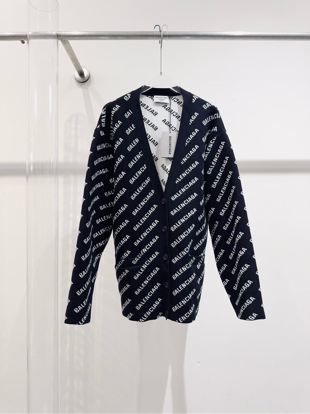 Balenciaga Black & White Logo Knit Blazer